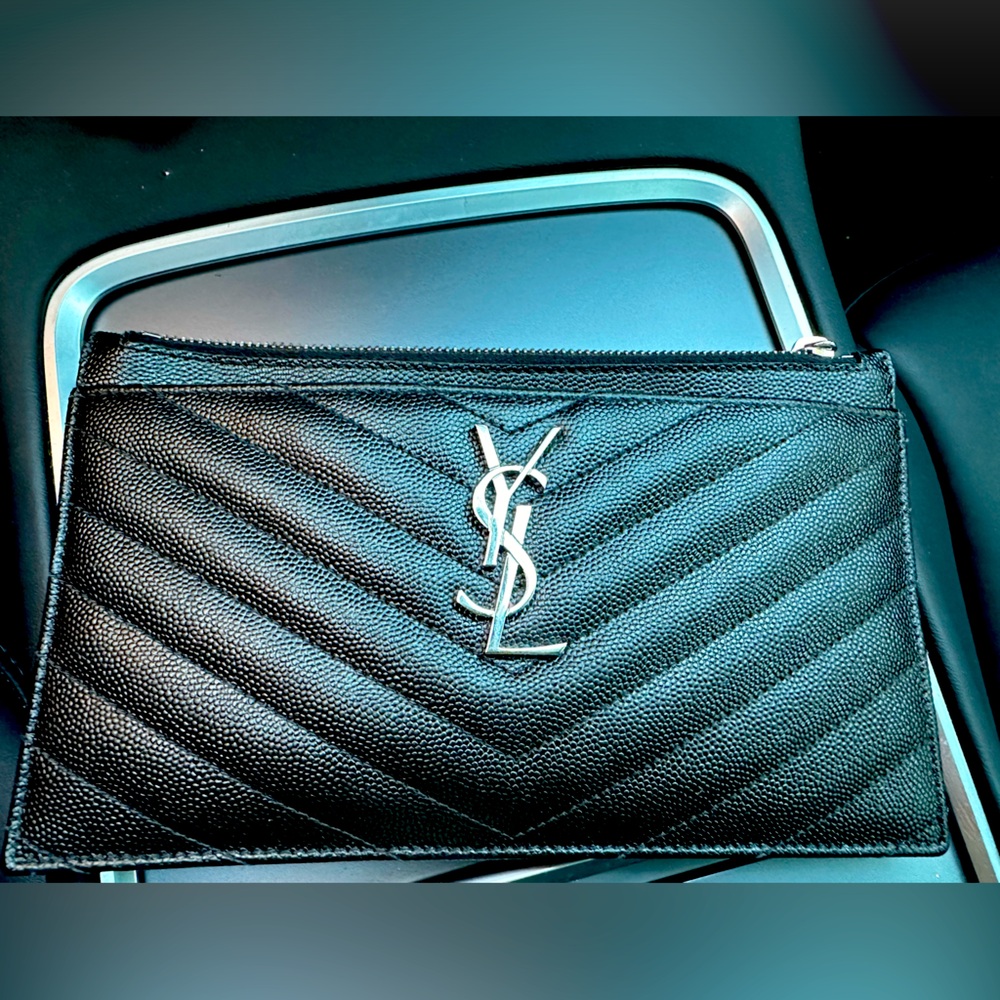 YSL Monogram Small Ziptop Bill Pouch in Grained Leather